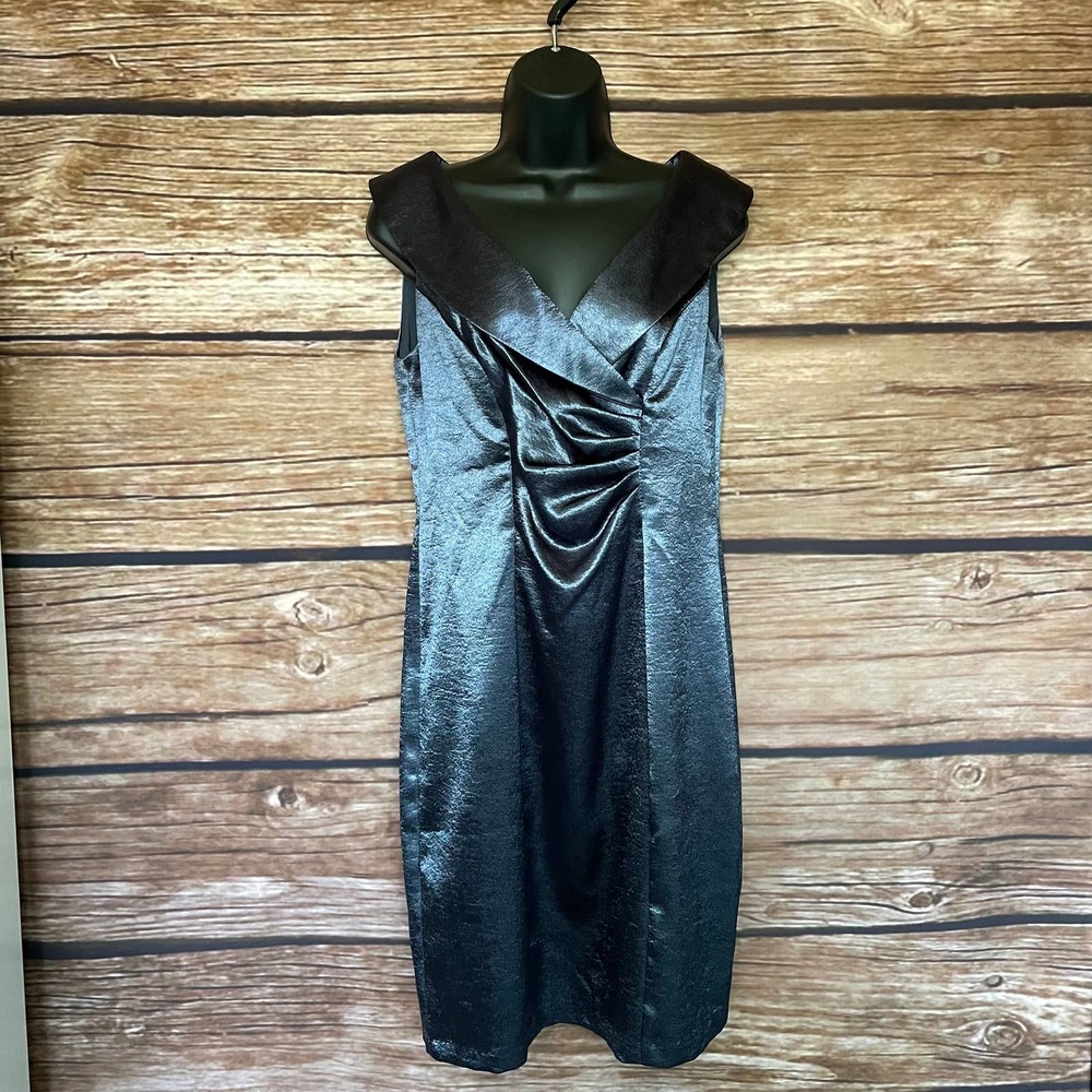 Sexy V Neck Satin Dress 6 Grey Blue Connected Apparel Glam Cocktail Ruched Waist